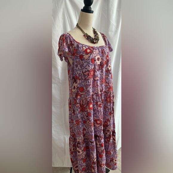 Knox Rose Maxi Dress Purple Haze Floral Short Flutter Sleeve Pockets Flowy Sz XL - Picture 2 of 8